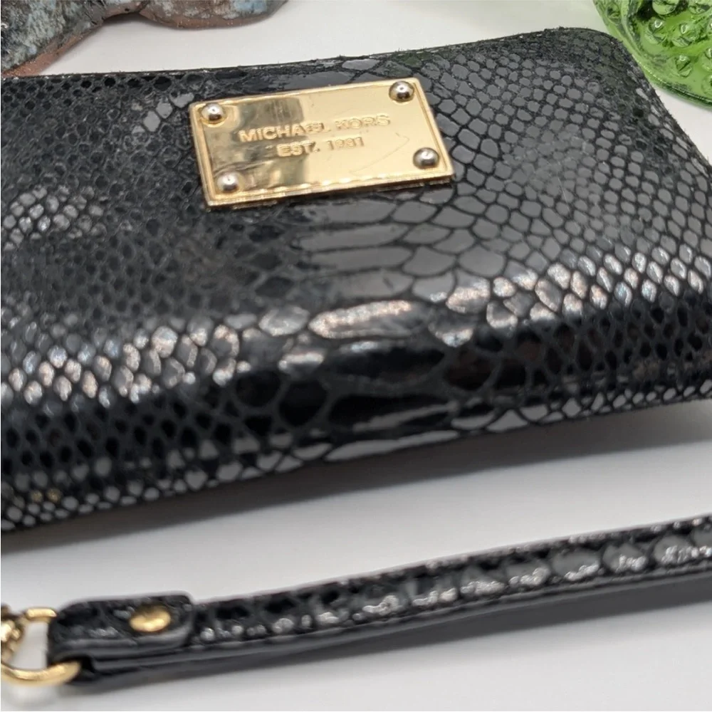 Michael Kors Black Snakeskin Wallet with Gold Zipper